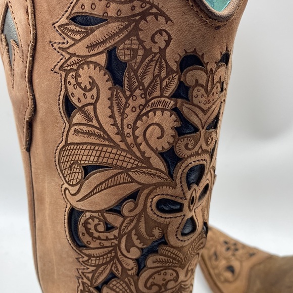 CORRAL Cowgirl Western Laser Tooled Snip Toe Boots Size 10M - Picture 8 of 14